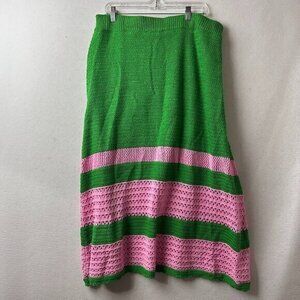 Scoop Crochet Knit Pink /Green Skirt Size XL 16/18 Midi A-line‎ lined NWT